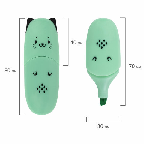 Набор текстовыделителей мини 6 ЦВЕТОВ BRAUBERG KIDS "CUTE CATS PASTEL", линия 1-5 мм, 152436
