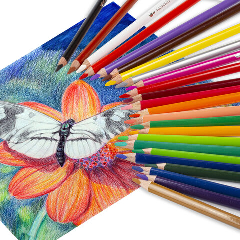Карандаши цветные акварельные BRAUBERG PREMIUM AQUARELLE, 36 цветов, трехгранные, утолщенный грифель 4 мм, натуральное дерево, 181674