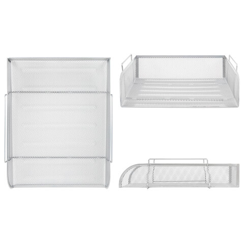 Лоток горизонтальный металлический для бумаг BRAUBERG "Germanium", А4 (260х337х77 мм), серебристый, 231955