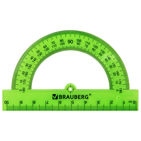 Транспортир пластиковый 10 см, 180 градусов, BRAUBERG, прозрачный, неоновый, ассорти, 210847