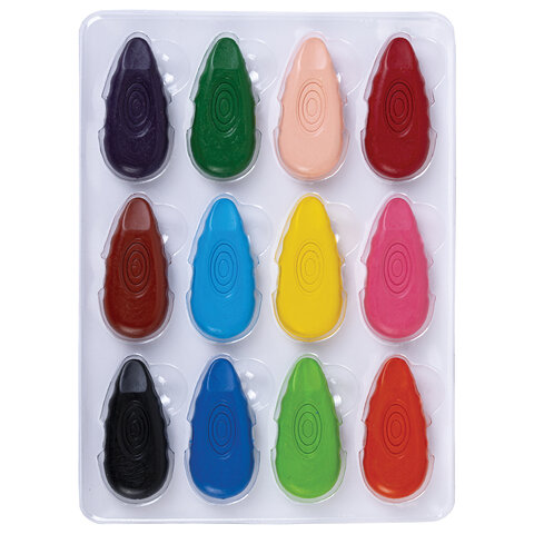 Восковые мелки фигурные BRAUBERG KIDS "Капельки", 12 цветов, 273094