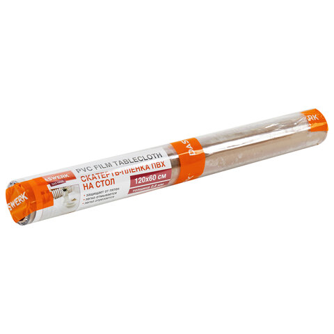 Коврик-подкладка, скатерть ПВХ прозрачная, гибкое/мягкое стекло, 120х60 см, 0,8 мм, DASWERK (ДАСВЕРК), 607878