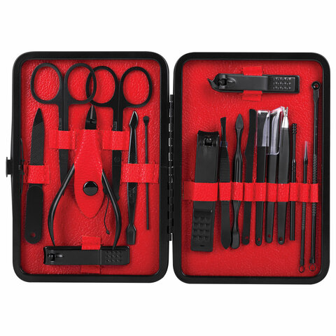 Универсальный набор для маникюра и педикюра 18 в 1 в футляре, STANDARD, черный карбон, WBZ (ВБЗ), 609487