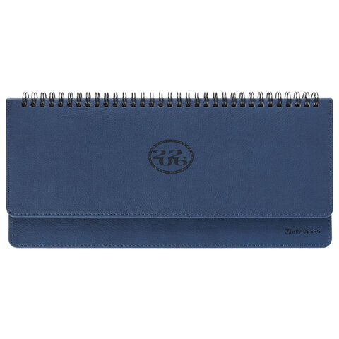 Планинг датированный 2026 305х140 мм BRAUBERG "Favorite", под кожу, темно-синий, 117219