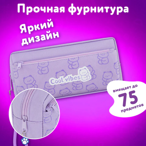 Пенал ЮНЛАНДИЯ ЮНИОР, 2 отделения, "Cool vibes", 21х9х8 см, 273821