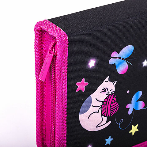 Пенал BRAUBERG с наполнением, 1 отделение, 1 откидная планка, 24 предмета, 21х14 см, "Cats first", 271525