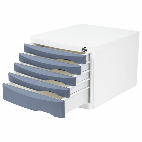 Бокс с замком и 5 выдвижными лотками, корпус и лотки серые, 235х300х355 мм, BRAUBERG "Office-Expert", 238048