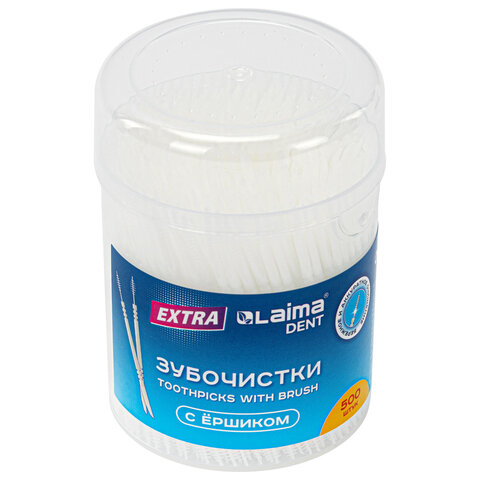 Зубочистки зубные, ёршики с щеточкой 500 шт., стакан, LAIMA DENT, 609401