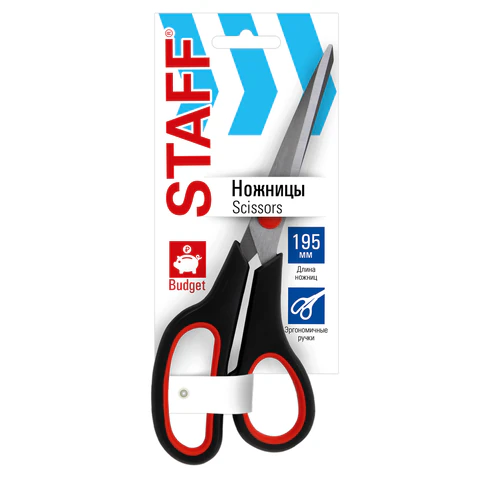 Ножницы 195 мм, бюджет, резиновые вставки, черно-красные, STAFF ECO, 238945