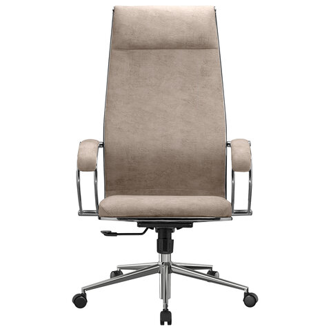 Кресло офисное МЕТТА "L1m 42", хром, сиденье и спинка мягкие, велюр, бежевое