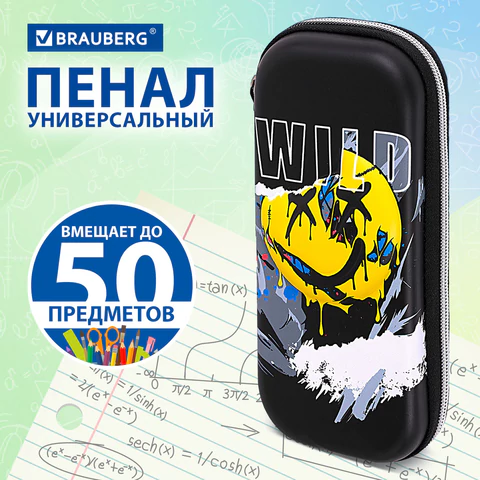 Пенал BRAUBERG, 1 отделение, 1 откидная планка, EVA, 22х10х5 см, "Wild face", 272337