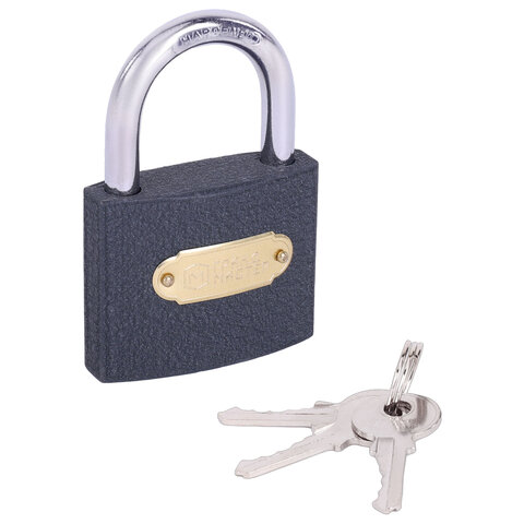 Замок навесной чугунный "Стандарт", ширина 63 мм, английский, 3 ключа, ГРАНДМАСТЕР, 671293