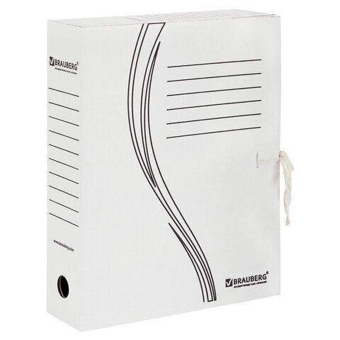 Папка архивная с завязками А4 (325х260 мм), 75 мм, до 700 листов, плотная, микрогофрокартон, БЕЛАЯ, BRAUBERG, 124850