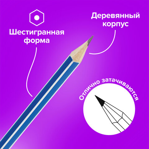 Карандаши чернографитные BRAUBERG НАБОР 12 шт., "ZTX", HB, с резинкой, синий корпус, картонная упаковка, 180672