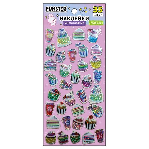 Наклейки гелевые "Любимые блестки", 17,5х9 см, ассорти 6 видов, FUNSTER (ФАНСТЕР), 666104