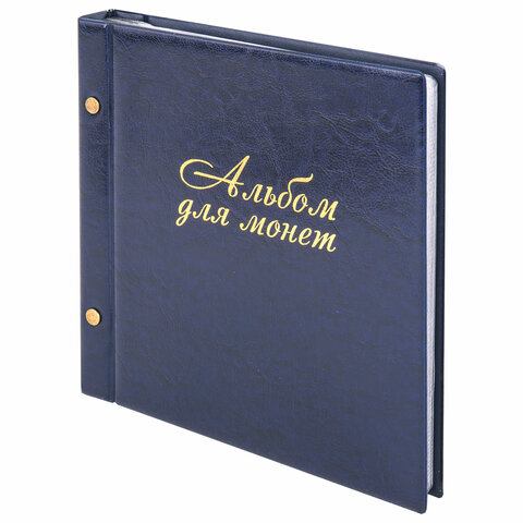 Альбом для монет и купюр на винтах универсальный, 224х224 мм, на 216 монет до D-45 мм, выдвижные карманы, синий, "ДПС", 2855-201