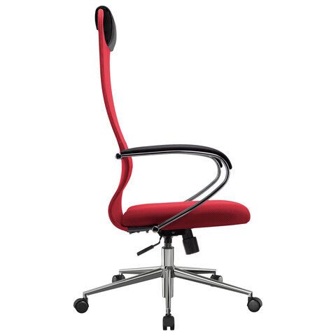 Кресло офисное МЕТТА "SU-B-8" хром, ткань-сетка, сиденье мягкое, красное