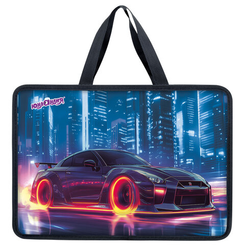 Папка на молнии с ручками ЮНЛАНДИЯ А4, 1 отделение, пластик, 80 мм, "Fire wheels", 273364