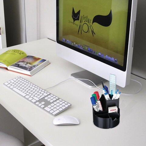 Подставка-органайзер STAFF Basic, 120х120х110 мм, 5 отделений, черная, 237949