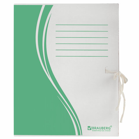 Папка архивная с завязками А4 (325х260 мм), 75 мм, до 700 листов, плотная, микрогофрокартон, ЗЕЛЕНАЯ, BRAUBERG, 124851