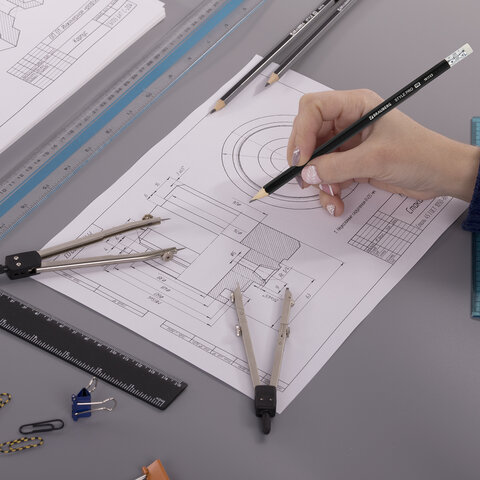 Карандаш чернографитный BRAUBERG "Style PRO", 1 шт., HB, с ластиком, корпус черный, 181723