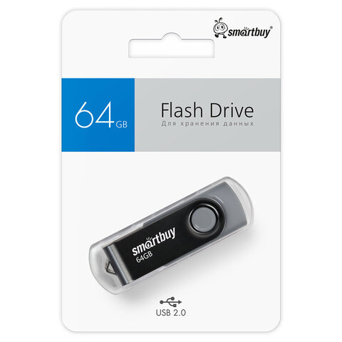 Флеш-диск 64 GB SMARTBUY Twist USB 2.0, черный, SB064GB2TWK
