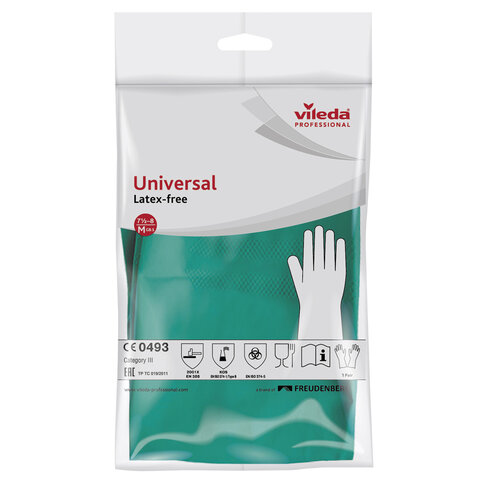 Перчатки МНОГОРАЗОВЫЕ нитриловые VILEDA универсальные, антиаллергенные, размер 7,5-8, M (средний), зеленые, вес 64 г, 174381