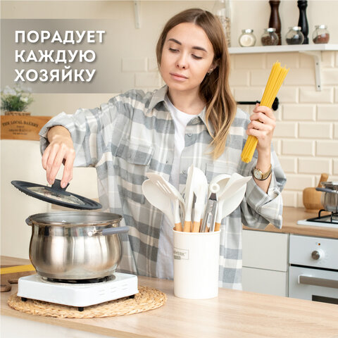 Набор силиконовых кухонных принадлежностей с деревянными ручками 12 в 1, молочный, DASWERK (ДАСВЕРК), 608193