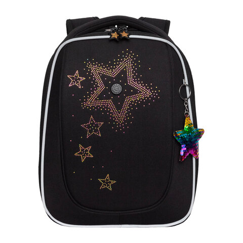 Ранец GRIZZLY анатомическая спинка, с брелоком, для девочек, "STARS", 36х29х18 см, RAf-592-4/3