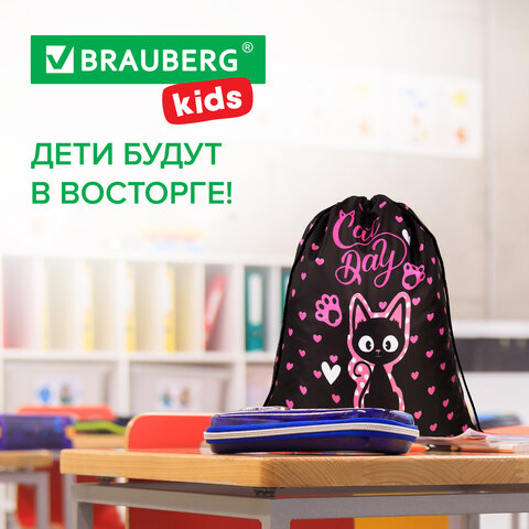 Мешок для обуви BRAUBERG KIDS, с петлей, 42х34 см, "Amazed cat", 271629