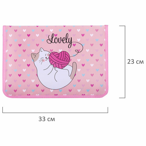 Папка для труда на молнии ЮНЛАНДИЯ А4, 1 отделение, откидная планка, органайзер, "Fluffy cat", 270982