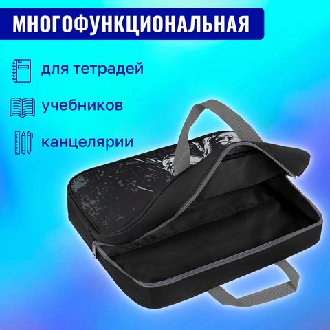 Папка на молнии с ручками BRAUBERG А4, 1 отделение, полиэстер, 80 мм, "Scary dino", 273308