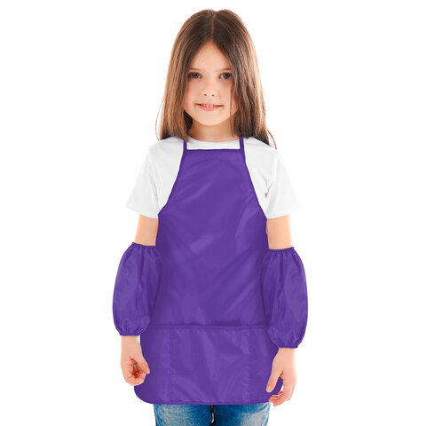 Фартук с нарукавниками для уроков труда ПИФАГОР, 3 кармана, увеличенный размер, 45x60 см, фиолетовый, 273748