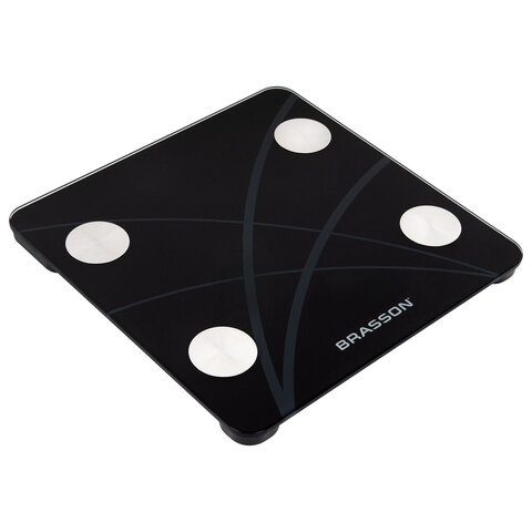 Весы напольные диагностические BRASSON (БРАССОН) FS-33D, 30x30 см, до 180 кг, 15 параметров, стекло, черные, 458447