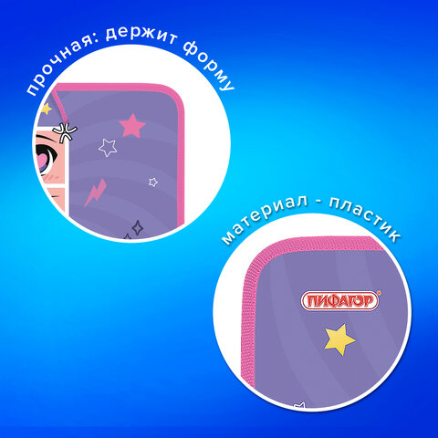 Папка для труда на молнии с ручками ПИФАГОР А4, 1 отделение, пластик, органайзер, "Anime eyes", 272228