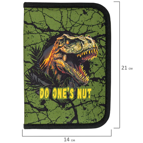 Пенал BRAUBERG, 1 отделение, 1 откидная планка, полиэстер, 21х14 см, "Dino attack", 272324