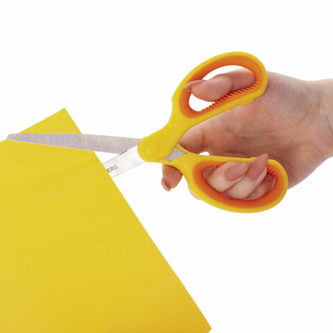 Ножницы BRAUBERG "Original", 155 мм, оранжево-желтые, ребристые резиновые вставки, 236450