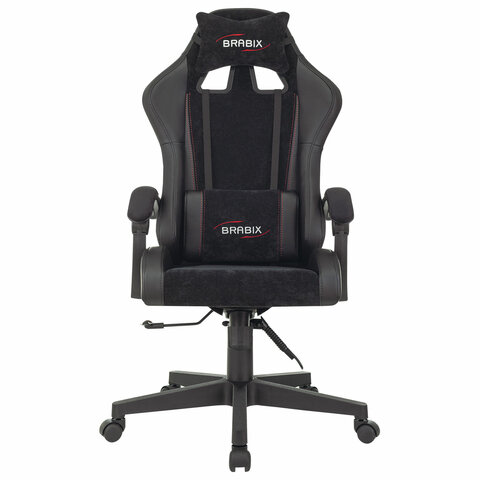 Кресло компьютерное BRABIX "Striker GM-121", синхромеханизм, 2 подушки, экокожа/велюр, черное, 532962
