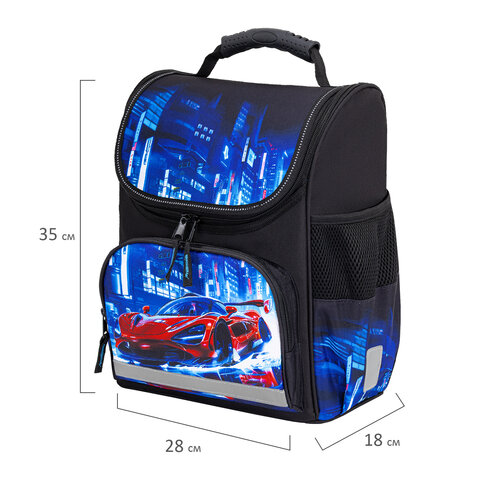 Ранец ПИФАГОР BASIC, 1 отделение, 3 кармана, эргономичная спинка, "Speed rusher", 35х28х18 см, 273141