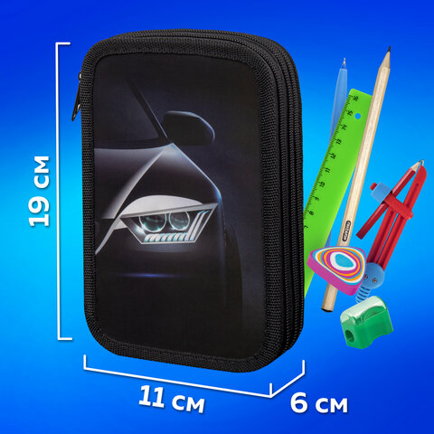 Пенал ПИФАГОР, 3 отделения, ламинированный картон, 19х11 см, "Car flash", 272254