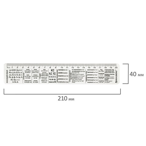 Линейка пластиковая 20 см BRAUBERG, справочная, русский язык, 210899