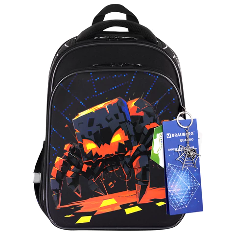 Ранец BRAUBERG QUADRO, 3 отделения, с брелком, Fire spider, 37х28х18 см, 273106