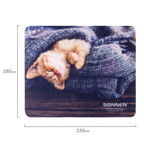 Коврик для мыши SONNEN "KITTEN", резина + ткань, 220х180х3 мм, 513313