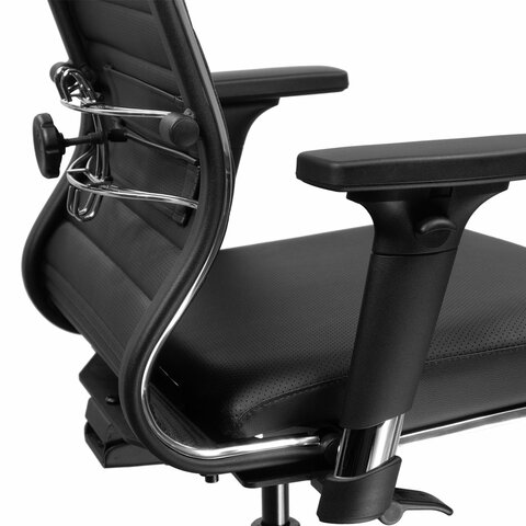 Кресло МЕТТА "ErgoLife" 10 B1-117D, хром, синхромеханизм, 2D-подлокотники, экокожа, черное
