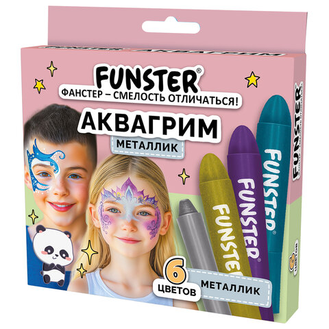 Аквагрим для лица и тела 6 цветов МЕТАЛЛИК, FUNSTER, легко смываются, 192574