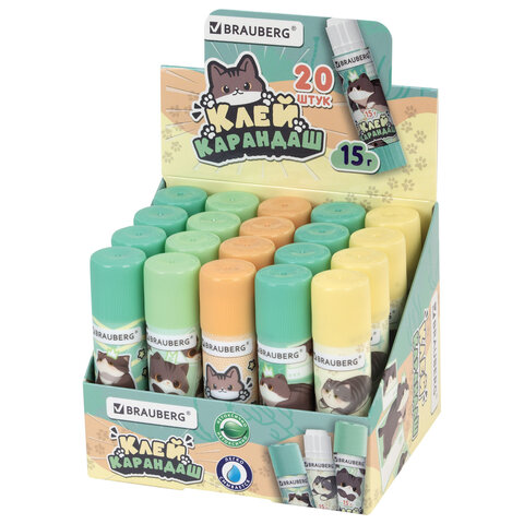 Клей-карандаш 15 г, кросс-серия "МИЛЫЕ КОТЫ", ассорти, BRAUBERG, 273228