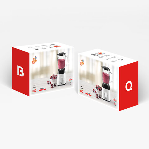 Блендер стационарный BQ (БИ-КЬЮ) SB1008, 1000 Вт, 2 скорости, чаша 1,5 л, пластик, черный/белый, 86192480
