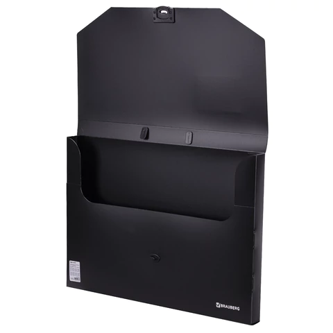Папка-портфель пластиковая БОЛЬШОГО ФОРМАТА BRAUBERG "ПОРТФОЛИО", А3 (445х310х30 мм), черная, РОССИЯ, 226023