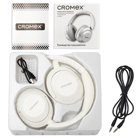 Наушники беспроводные полноразмерные складные раздвижные, CROMEX (КРОМЕКС) HP-043W, Bluetooth 5.4, белые, 514120