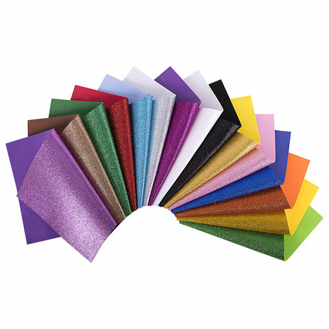 Пористая резина/фоамиран А4, 2 мм, НАБОР, 15 листов, 15 цветов, яркие цвета, блестки, ОСТРОВ СОКРОВИЩ, 665102